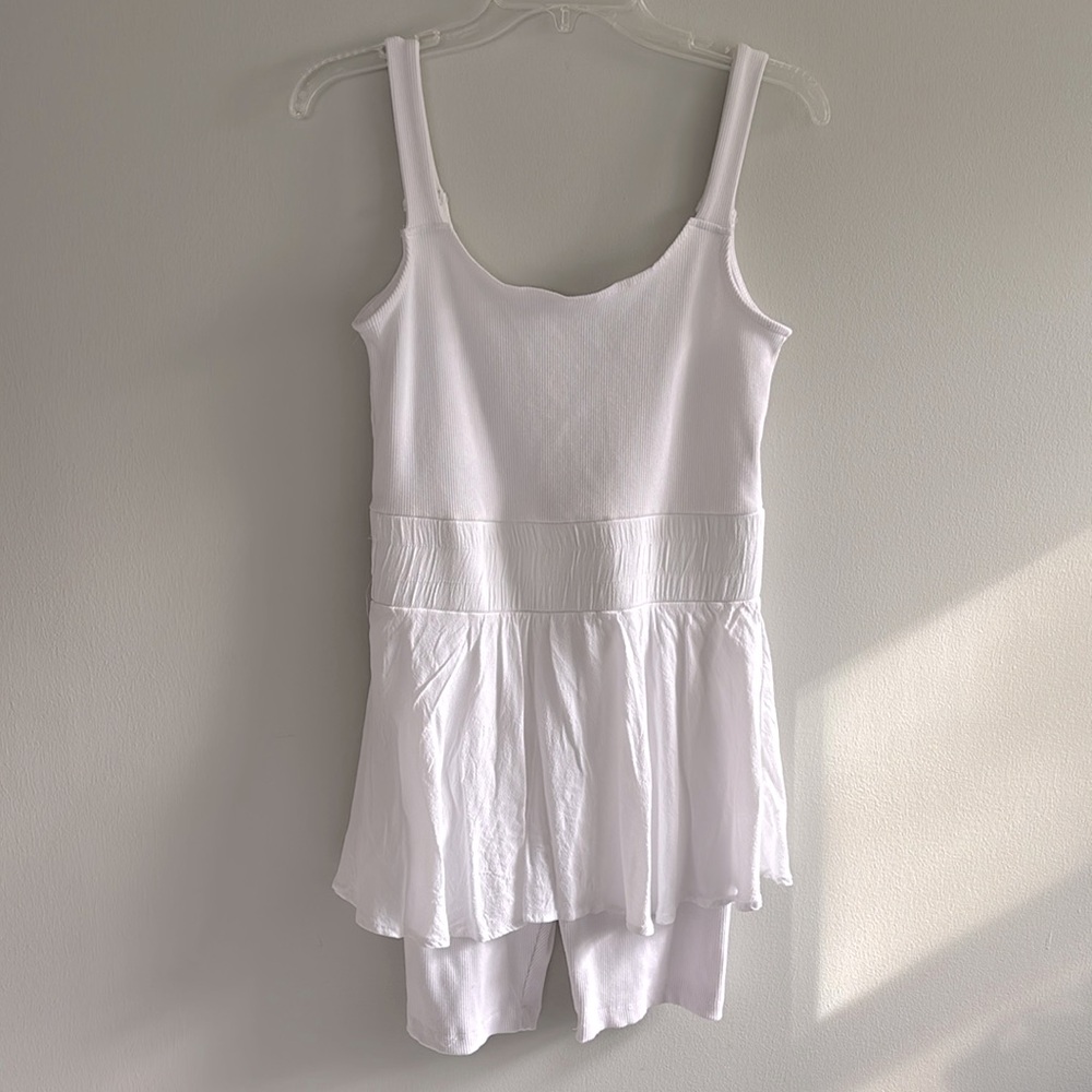 FP Movement white skortsie onesie w/ sewn in skort and shorts